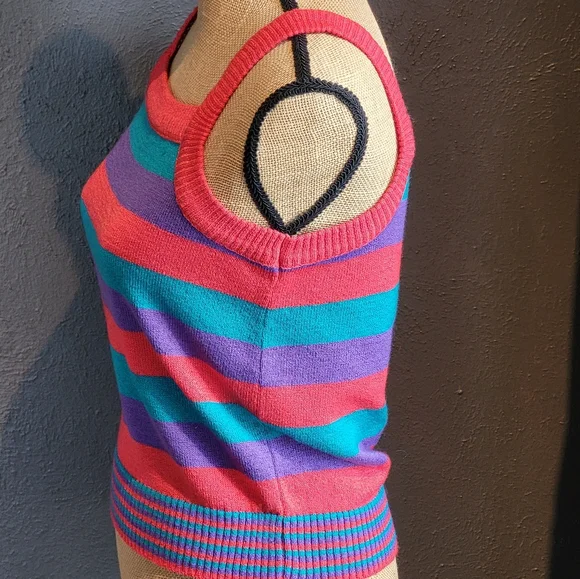 Knit Knit Acrylic & Mohair Striped Cardigan With Matching Knit Tank Top Large - Picture 12 of 15